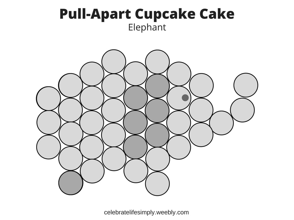 Elephant Pull-Apart Cupcake Cake Template | Over 200 Cupcake Cake Templates perfect for Birthdays, Showers, Holidays or just because!